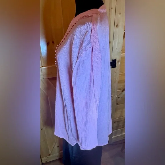 Appleseeds Pink Tunic w/Embroidered Lace Yoke Fabric Natural Wrinkle Size 2X - Picture 5 of 11